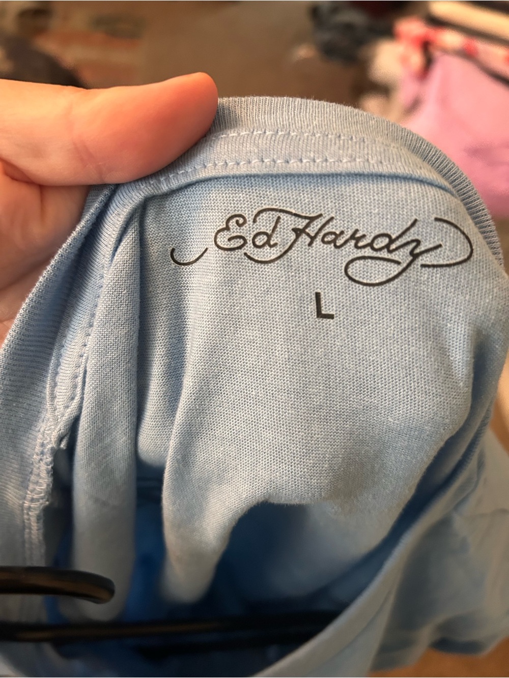 Ed Hardy Women’s Light Blue Graphic Crop Tee - Skunk Design - Picture 2 of 3